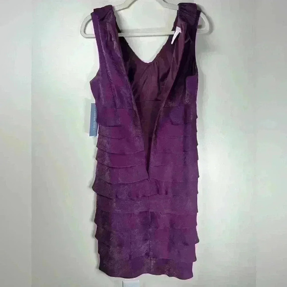 London Times Shimmering Purple Tiered Chiffon Sheath Dress Women’s Size 8 - Picture 8 of 14